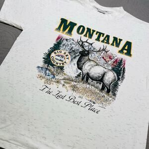 Vintage Nature T Shirt Mens Elk Deer Oneita Large Mountain Big Sky Montana